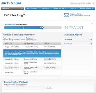 USPS Trackingの画面