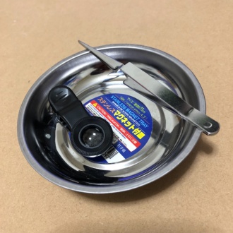 ハンダ用ピンセット、マグネット付皿、スマホ用マクロレンズ